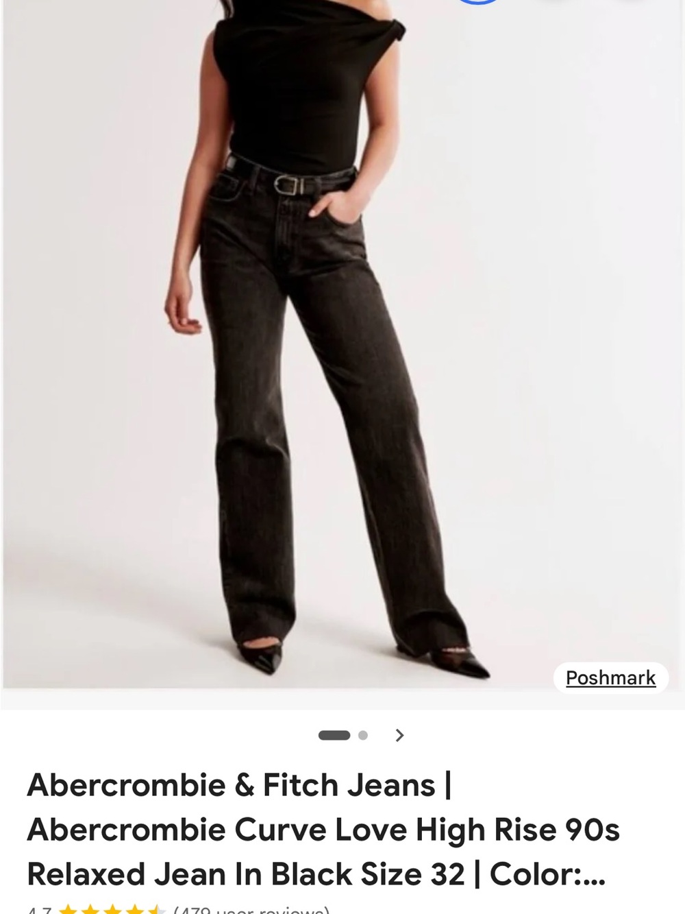 Abercrombie Curve Love The 90s Relaxed High Rise Jeans Faded Black Western Yoke